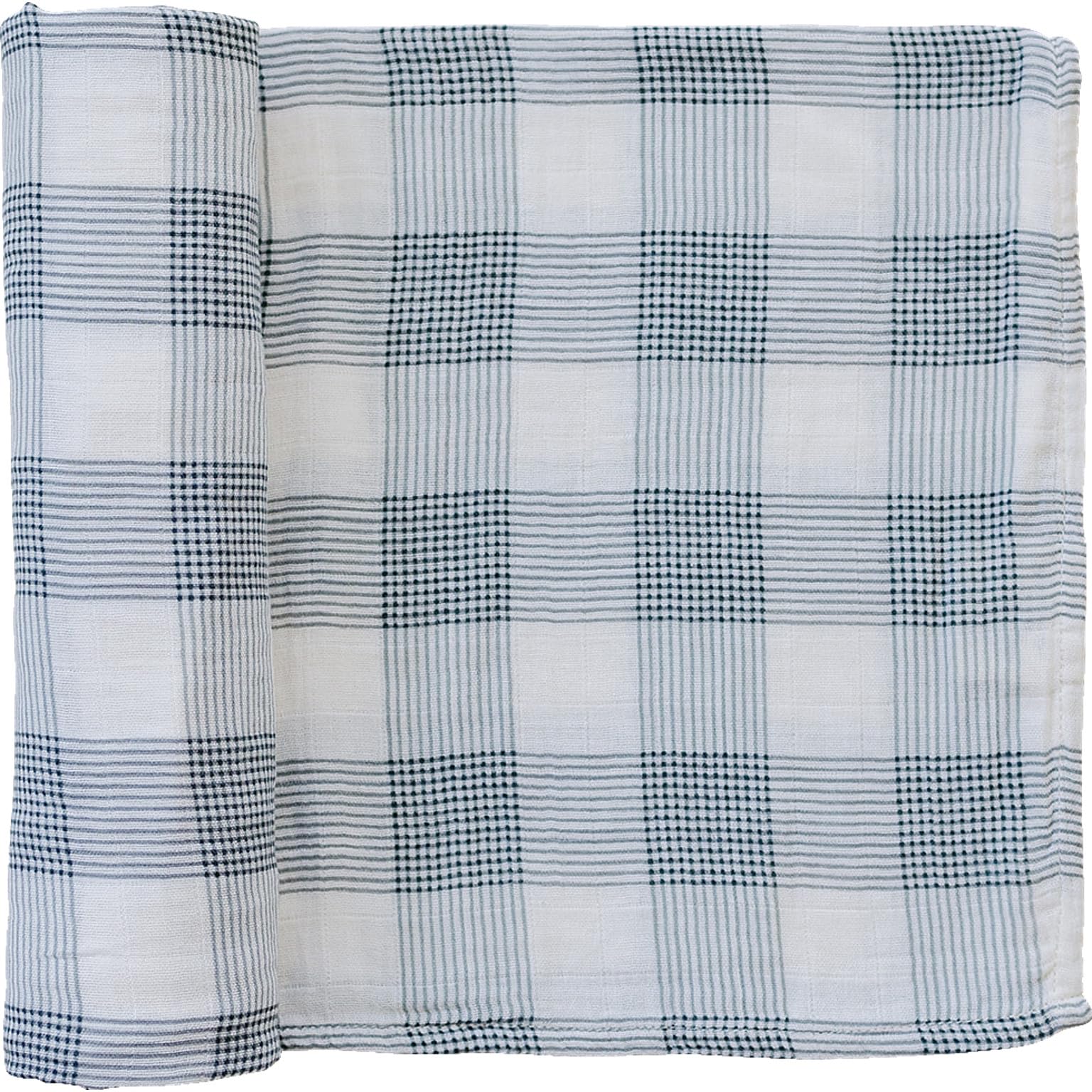 Mebie Baby Coastal Plaid Swaddle full blanket, soft and breathable for comfy newborn swaddling
