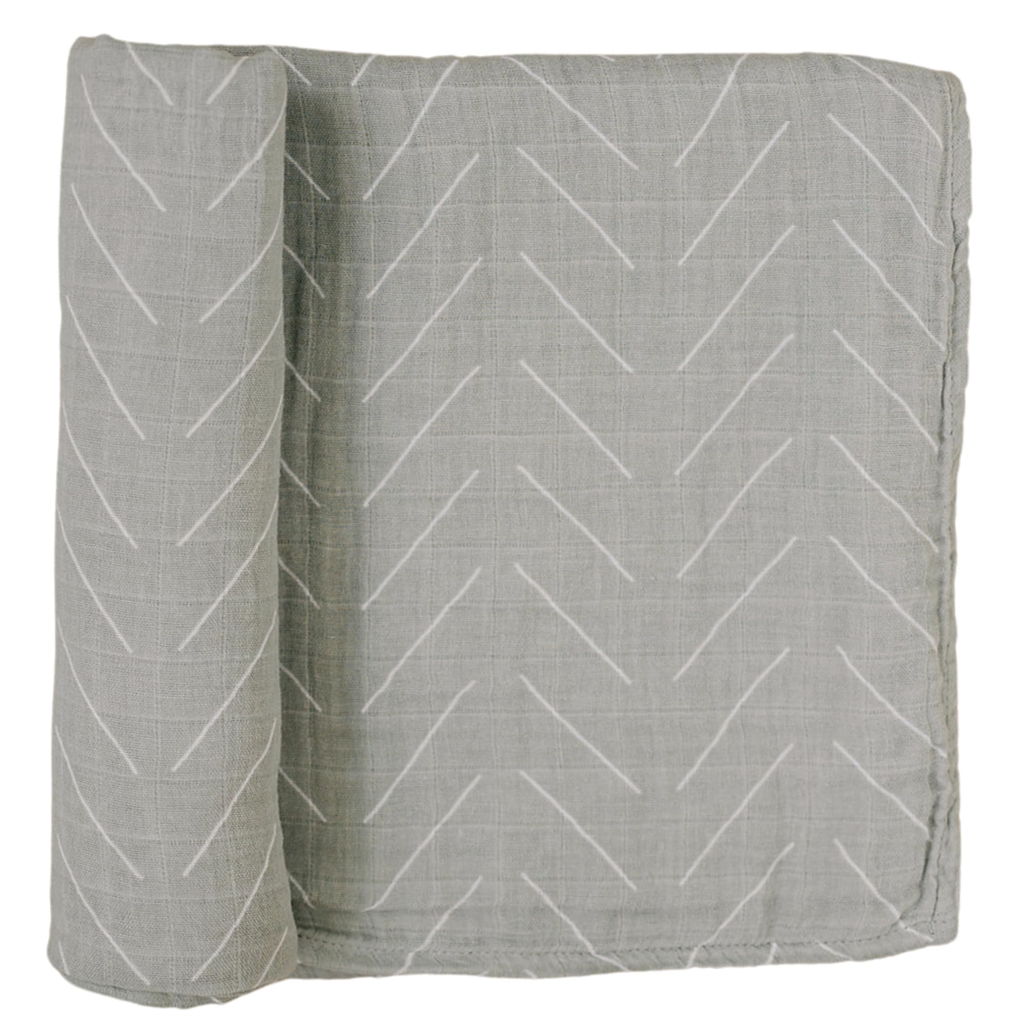 Mebie Baby Desert Sage swaddle closeup shows soft muslin texture for cozy newborn comfort.