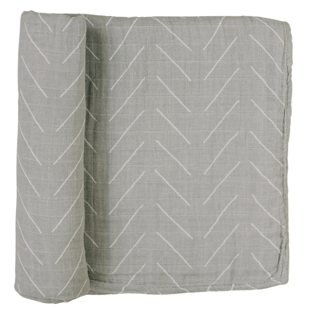 Mebie Baby Desert Sage swaddle closeup shows soft muslin texture for cozy newborn comfort.