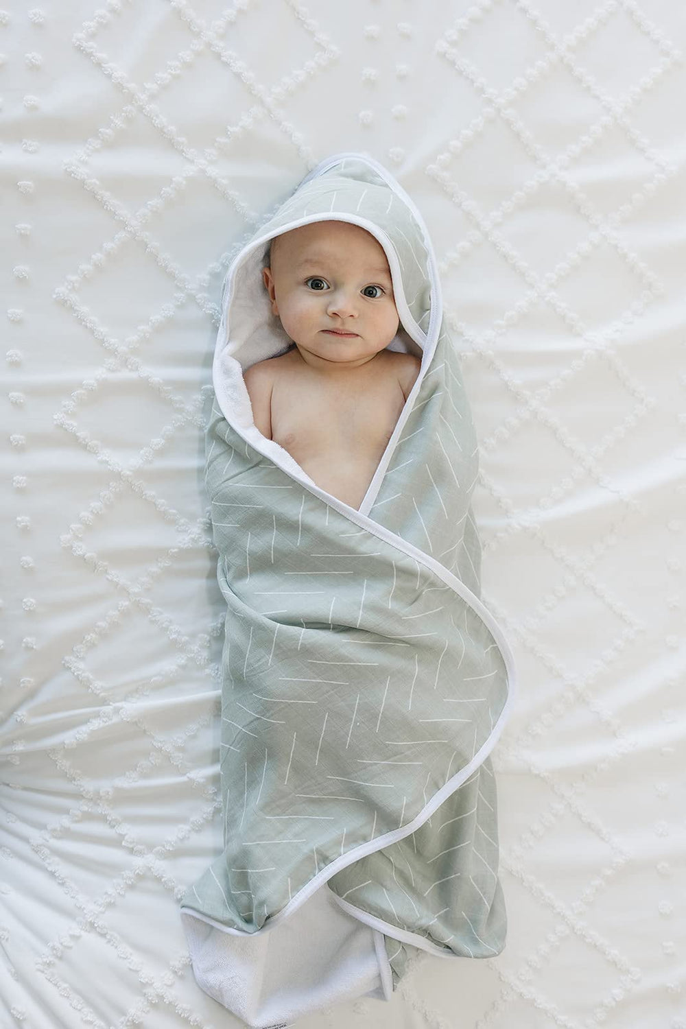 Mebie Baby machine-washable hooded towel ready for quick cleanup