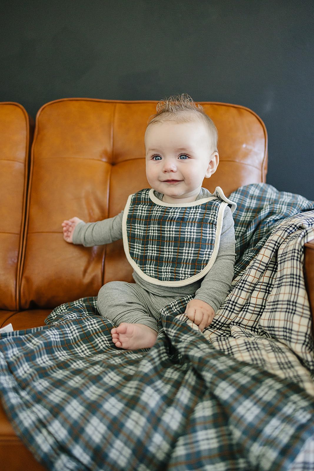 Mebie Baby muslin bib close-up texture, breathable fabric aiding comfort on hot days