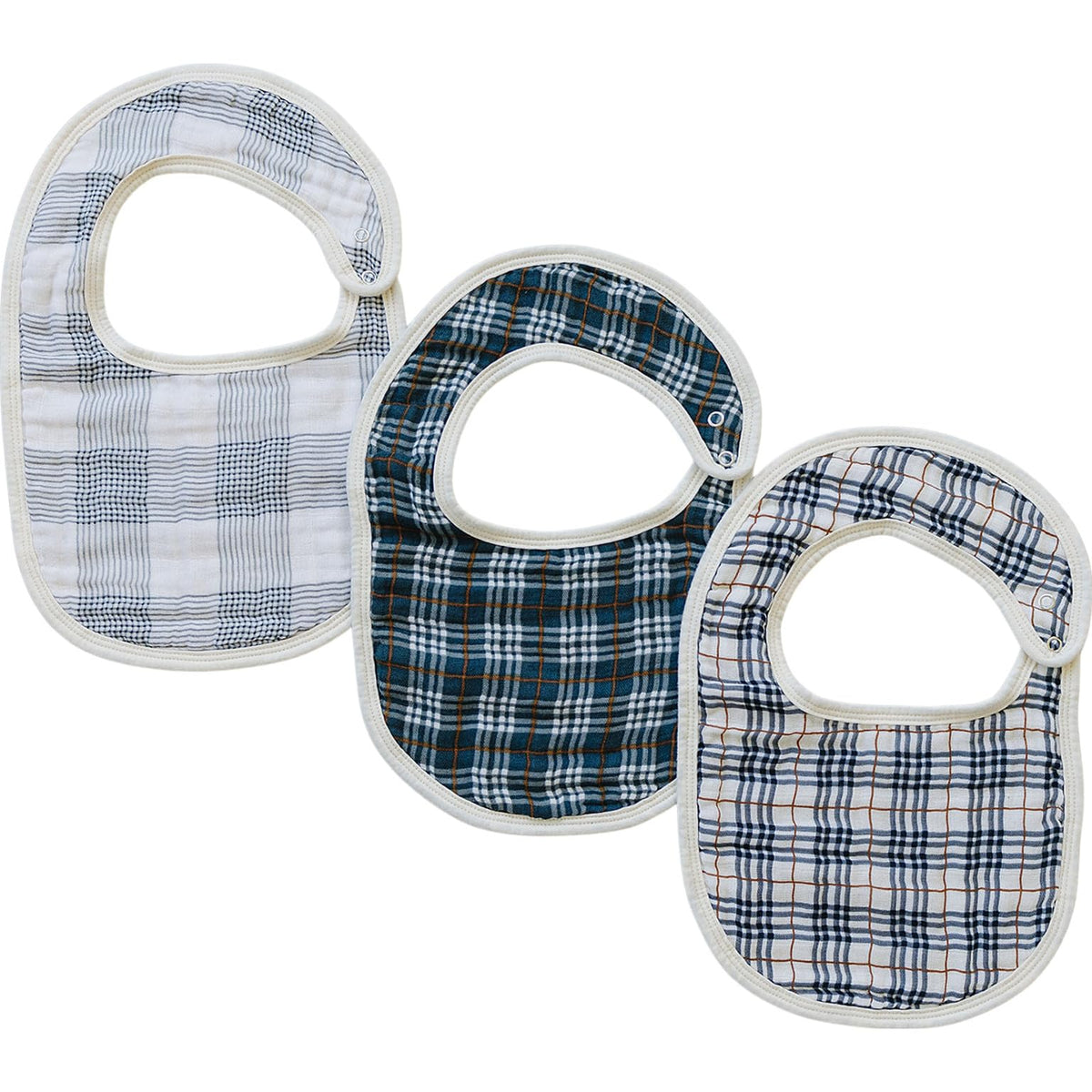 Mebie Baby muslin bib plaid front view ideal for drool protection