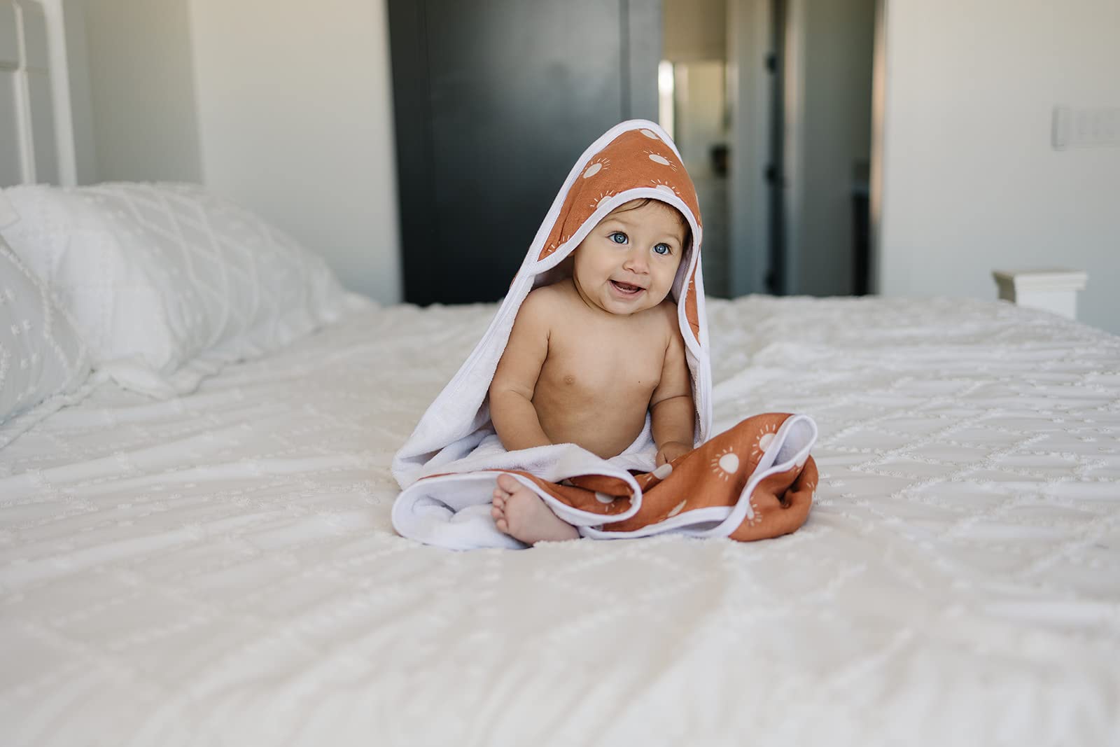 Mebie Baby muslin hooded towel grows with baby from newborn to toddler