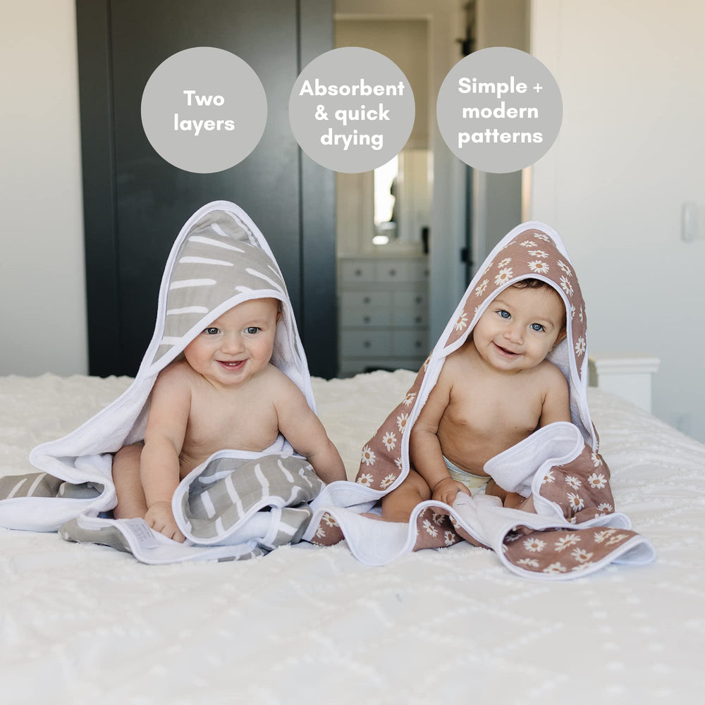 Mebie Baby muslin hooded towel designer prints image showcases stylish bath time