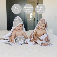 Mebie Baby muslin hooded towel designer prints image showcases stylish bath time