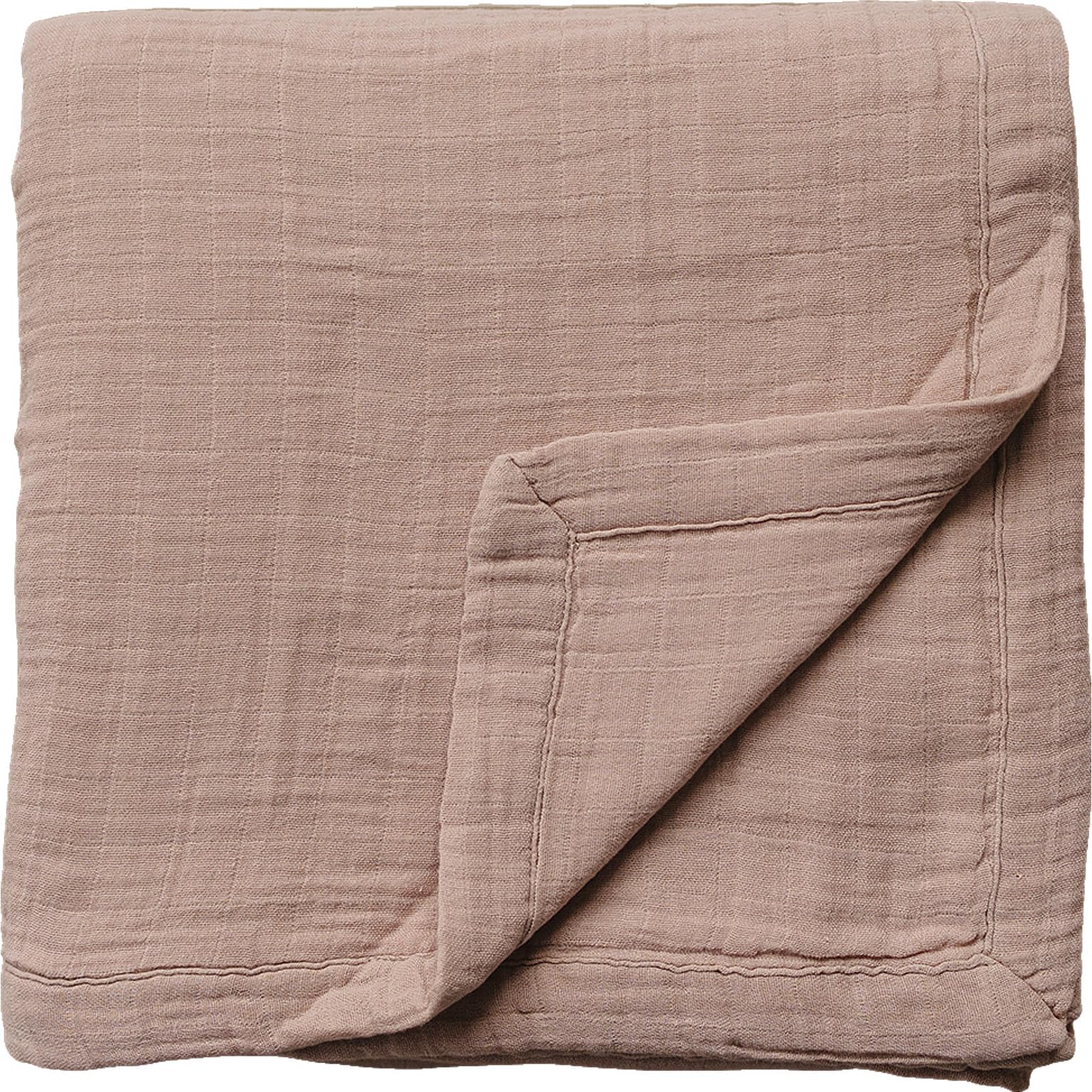 Mebie Baby muslin quilt folded in dusty rose for snuggly warmth and easy layering.