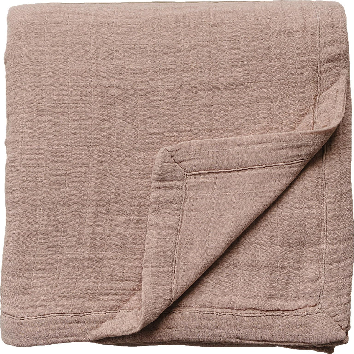 Mebie Baby muslin quilt folded in dusty rose for snuggly warmth and easy layering.