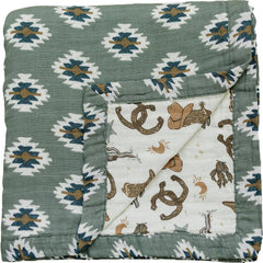 Mebie Baby muslin quilt in Southwest Aztec pattern for newborn comfort and versatility.