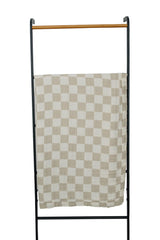 Mebie Baby muslin quilt taupe checkered folded for cozy snuggles and easy care