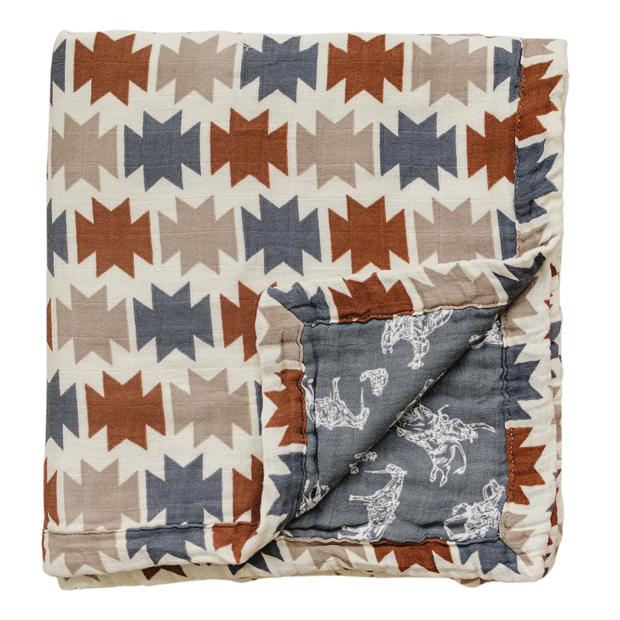 Mebie Baby muslin quilt with Western Aztec design, soft breathable blanket for swaddling and naps
