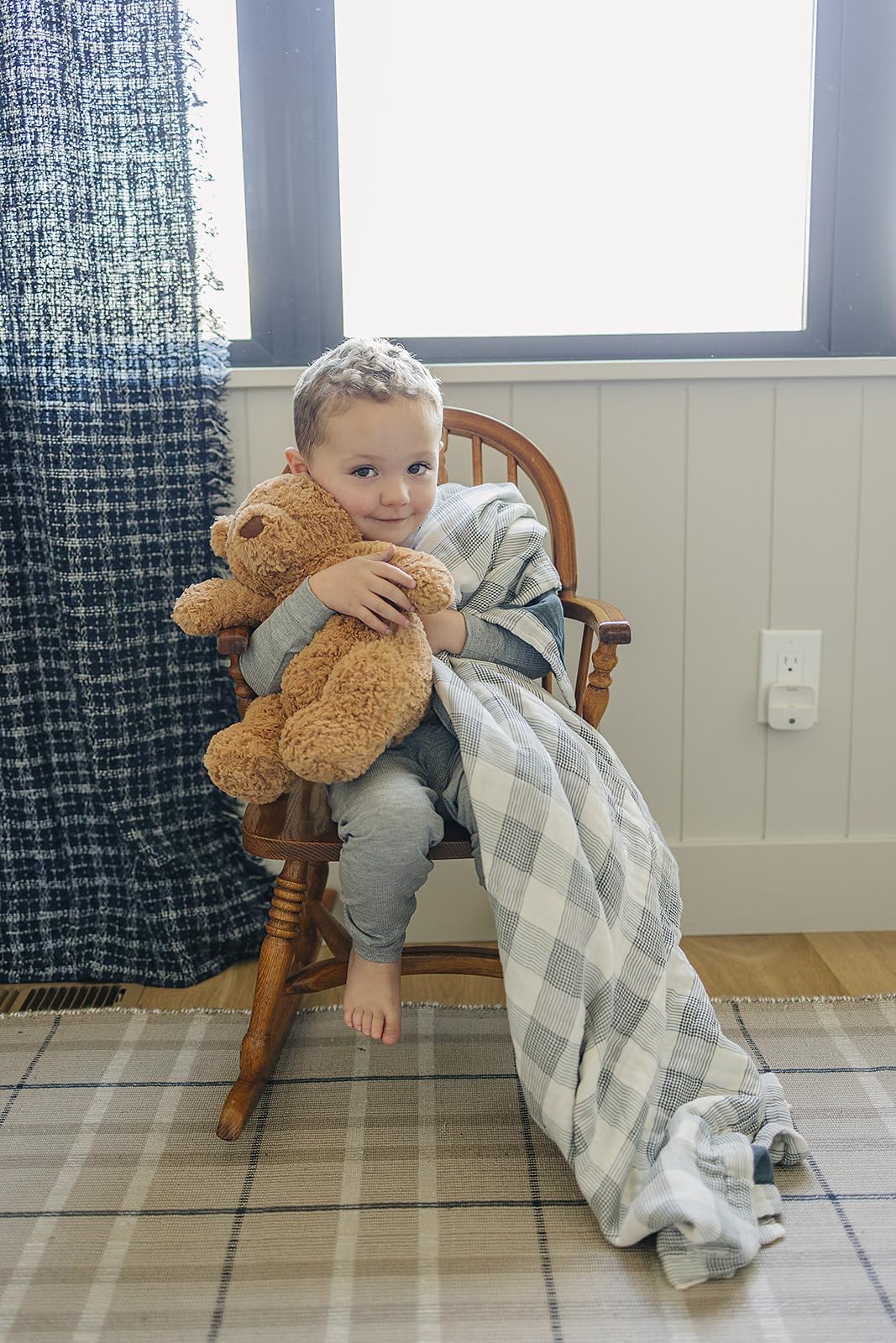 Mebie Baby quilt coastal plaid navy; durable, easy-care blanket for daily use.