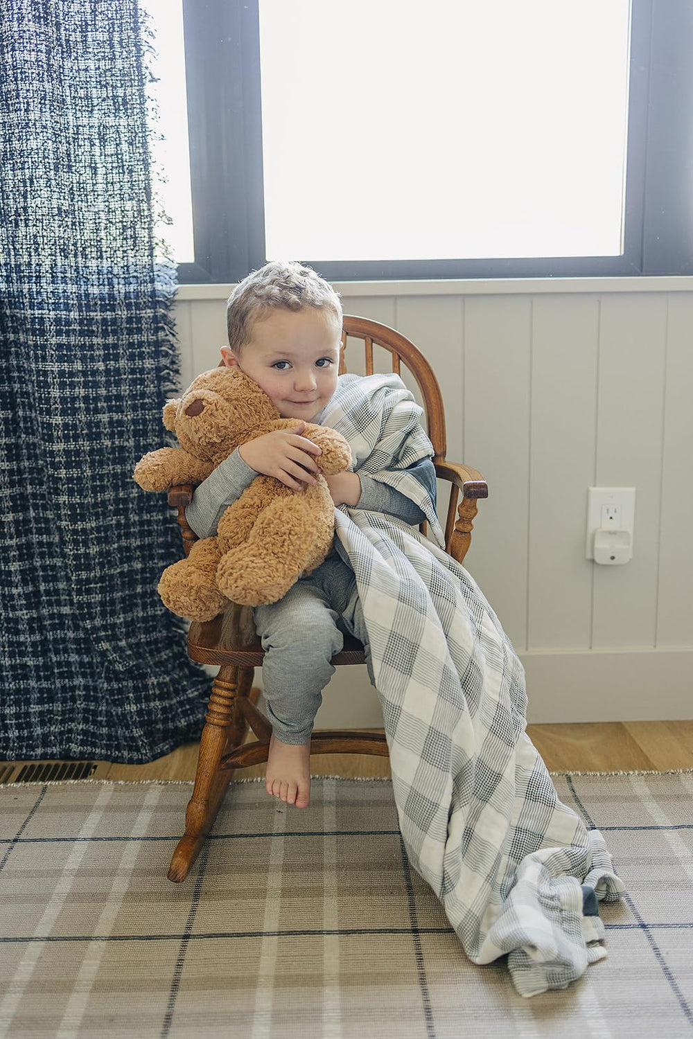 Mebie Baby quilt coastal plaid navy; durable, easy-care blanket for daily use.