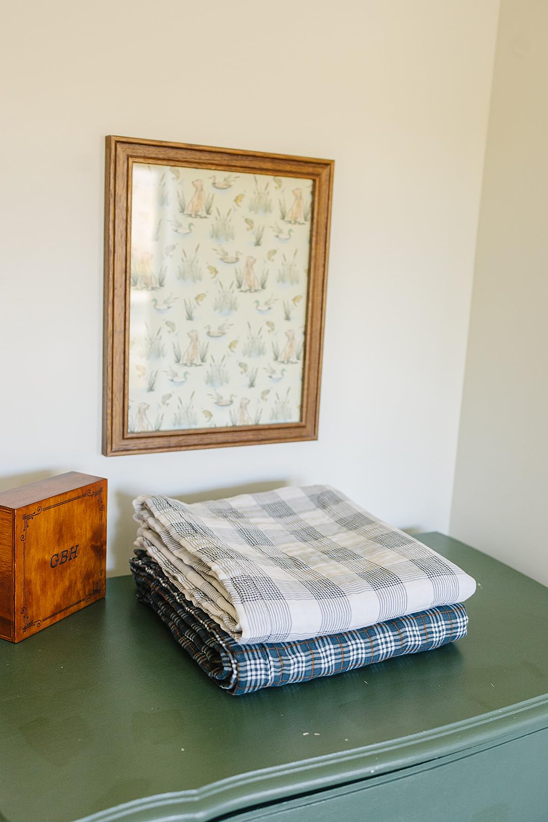 Mebie Baby quilt coastal plaid navy; gender-neutral design enhances nursery decor.