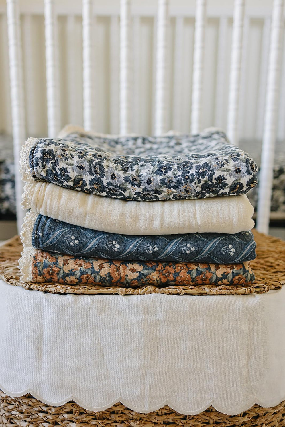 Mebie Baby Quilt Coastal Plaid on baby shows breathable muslin during day naps