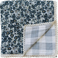 Mebie Baby Quilt Liberty Floral closeup showing soft breathable muslin for cozy newborn moments