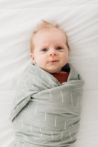 Mebie Baby Desert Sage swaddle packaged for gifting or baby registry.