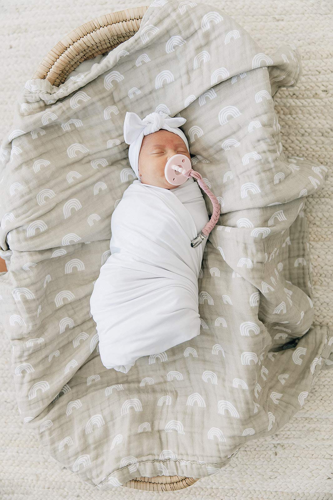 Mebie Baby fabric close-up highlights soft texture and stretch.
