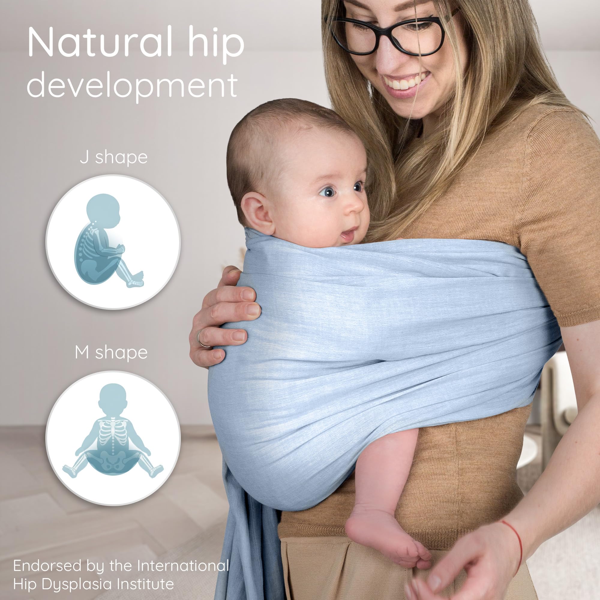 Mebien Ring Sling Dark Blue grows with baby: 8–35 lb range.