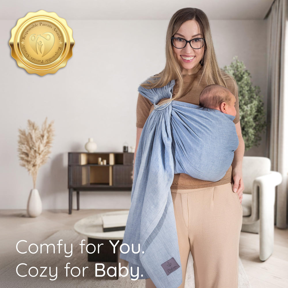 Mebien Ring Sling Dark Blue shoulder adjust: easy one-size fit for sharing.