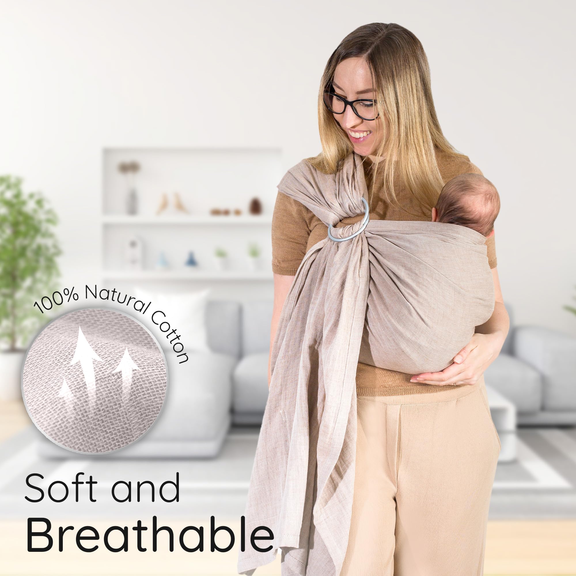 Mebien Ring Sling Sand adjustable-fit ensures comfortable, shared use.