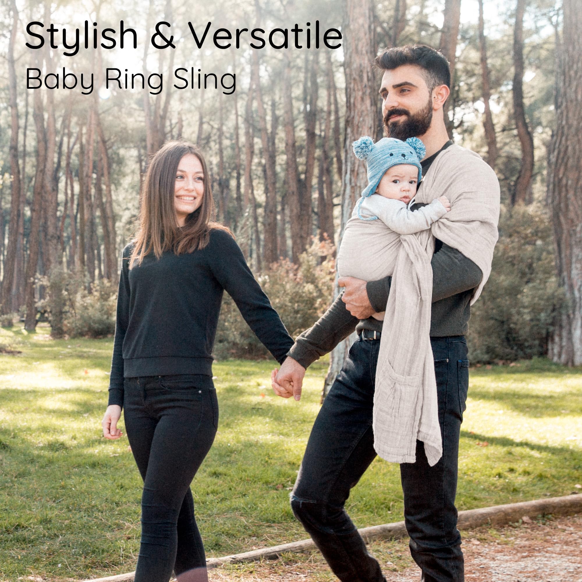 Mebien Ring Sling Sand breathable-fabric keeps baby cool in warm rooms.
