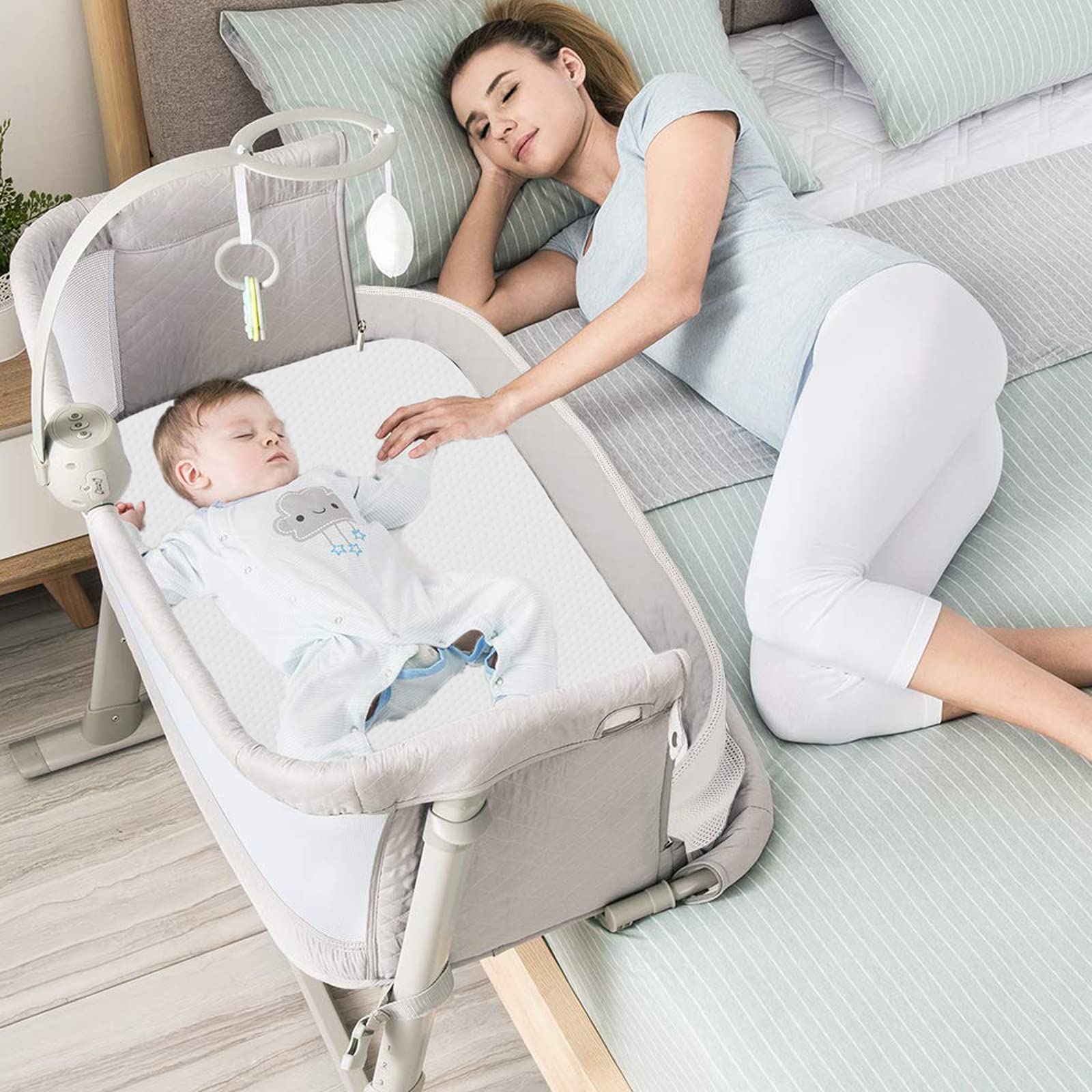 Mecc ecoh baby bassinet mattress breathable cover close-up highlighting hypoallergenic material