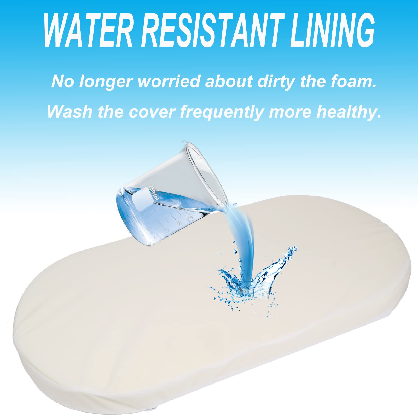 Mecc ecoh bassinet mattrss water-resistant lining protects foam from spills.