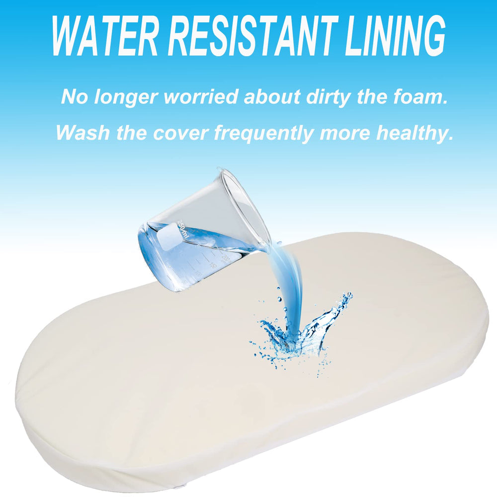 Mecc ecoh bassinet mattrss water-resistant lining protects foam from spills.