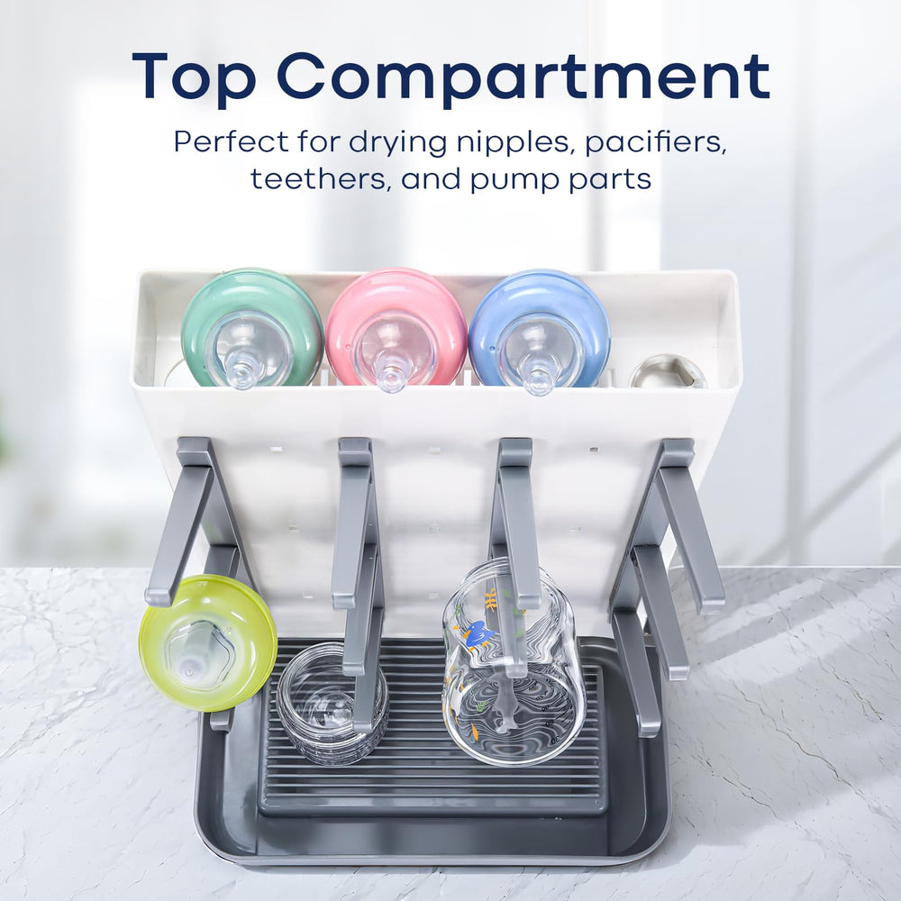 MeCids Bottle Drying Rack dimensions image highlighting compact footprint.