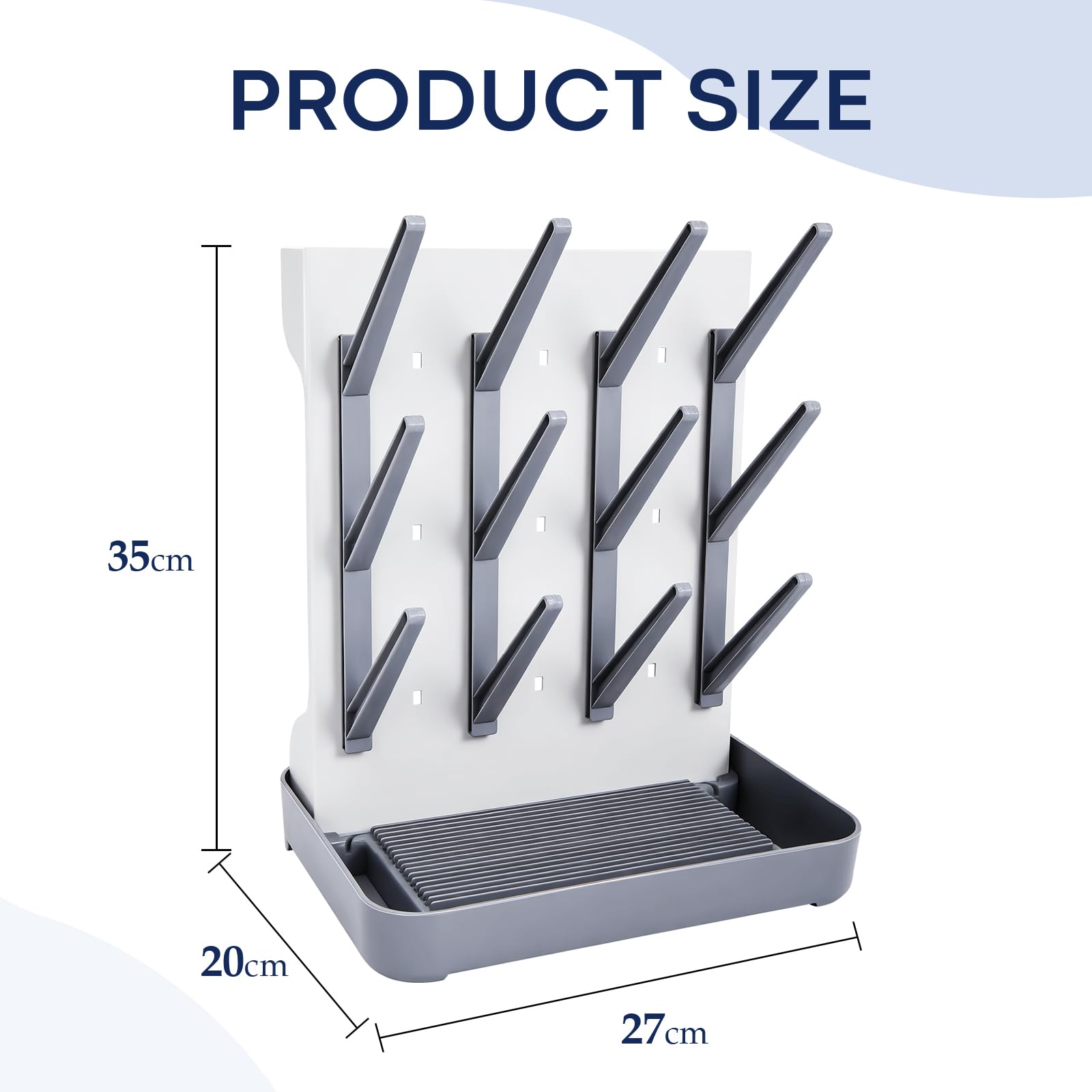 MeCids Bottle Drying Rack vertical side view demonstrates space-saving stability.