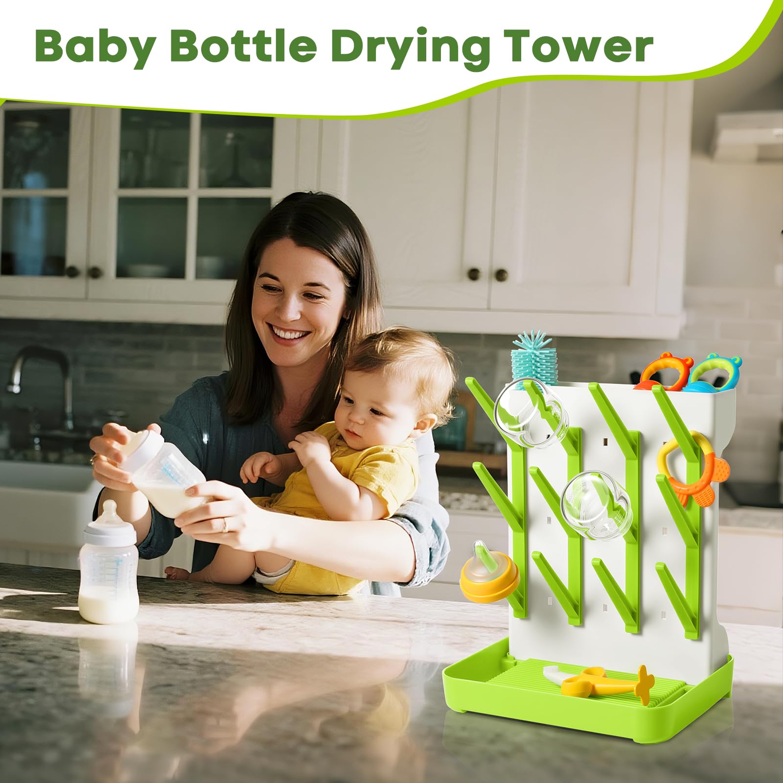 MeCids bottle drying rack holds up to 12 bottles enhancing daily feeding flow