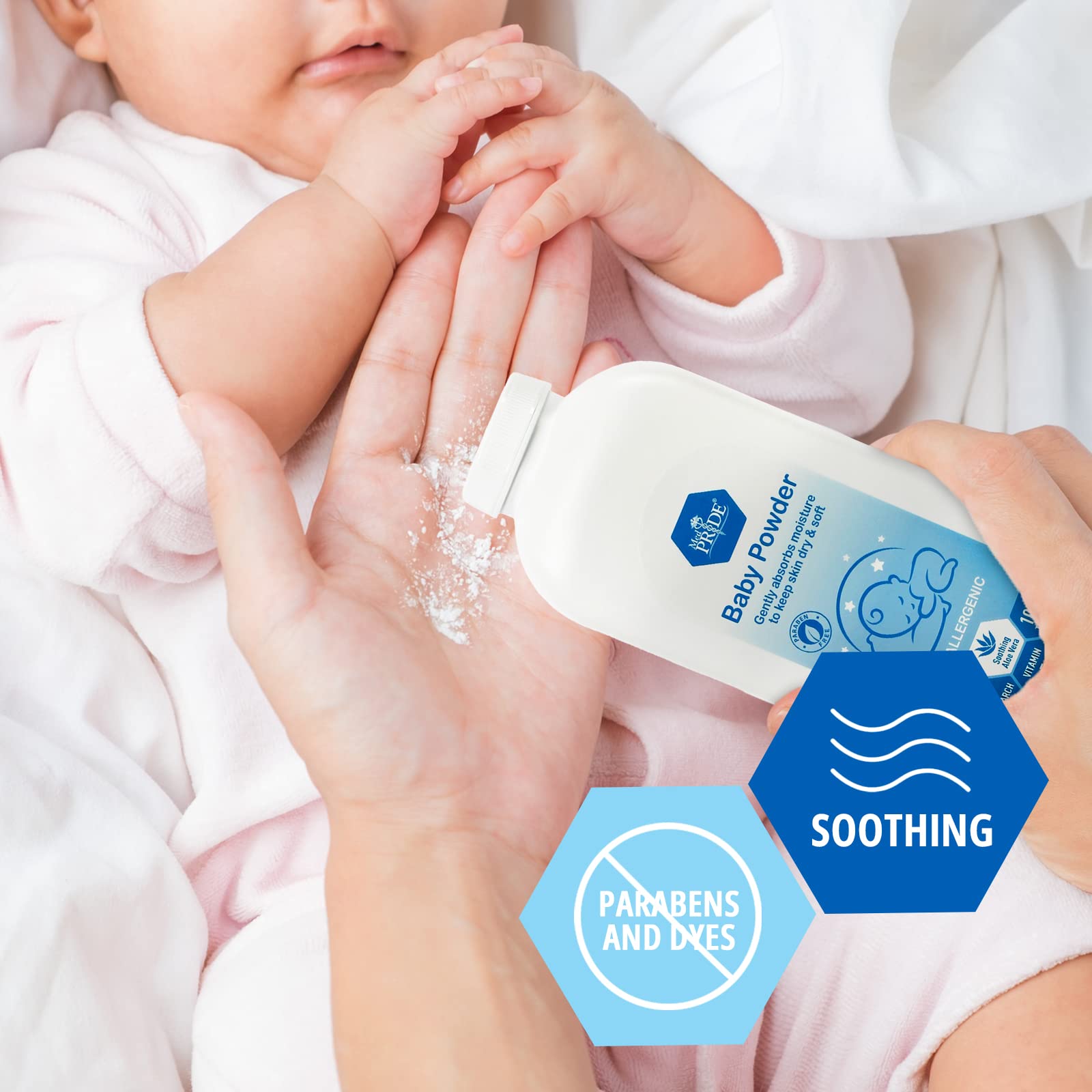 MED PRIDE powder dusting during diaper change for soft, comfortable skin