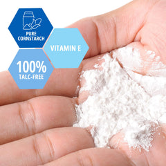 MED PRIDE baby powder label close-up highlighting aloe vera and vitamin E