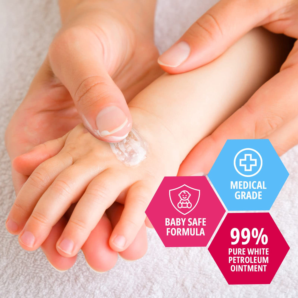 MED PRIDE petroleum jelly pink packaging showing baby-friendly care.