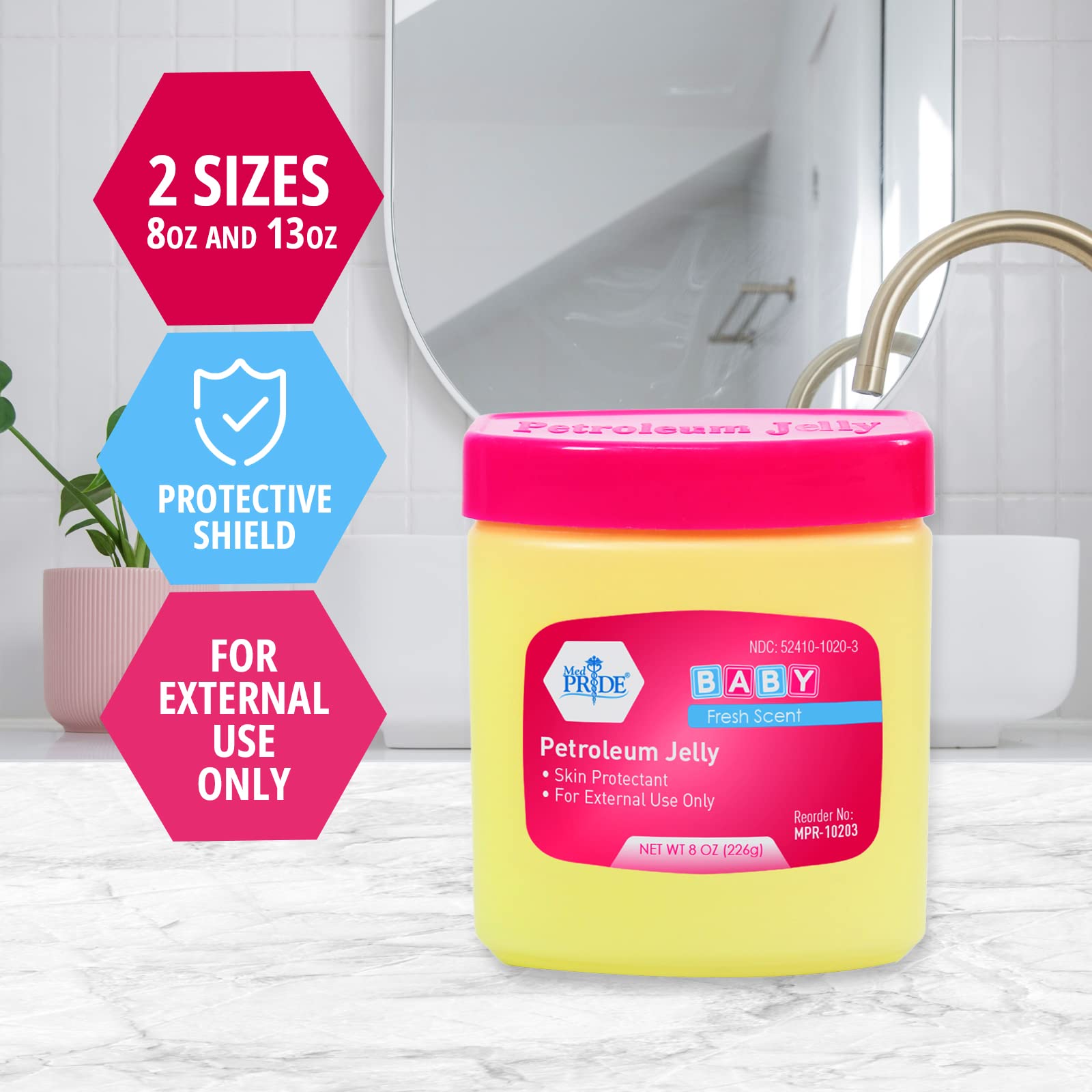 MED PRIDE petroleum jelly used on diaper area for rash protection.