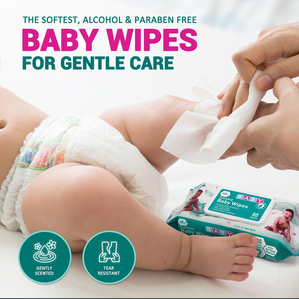 MED PRIDE Scented Wipes with Aloe Vera and Vitamin E for hydrating comfort.