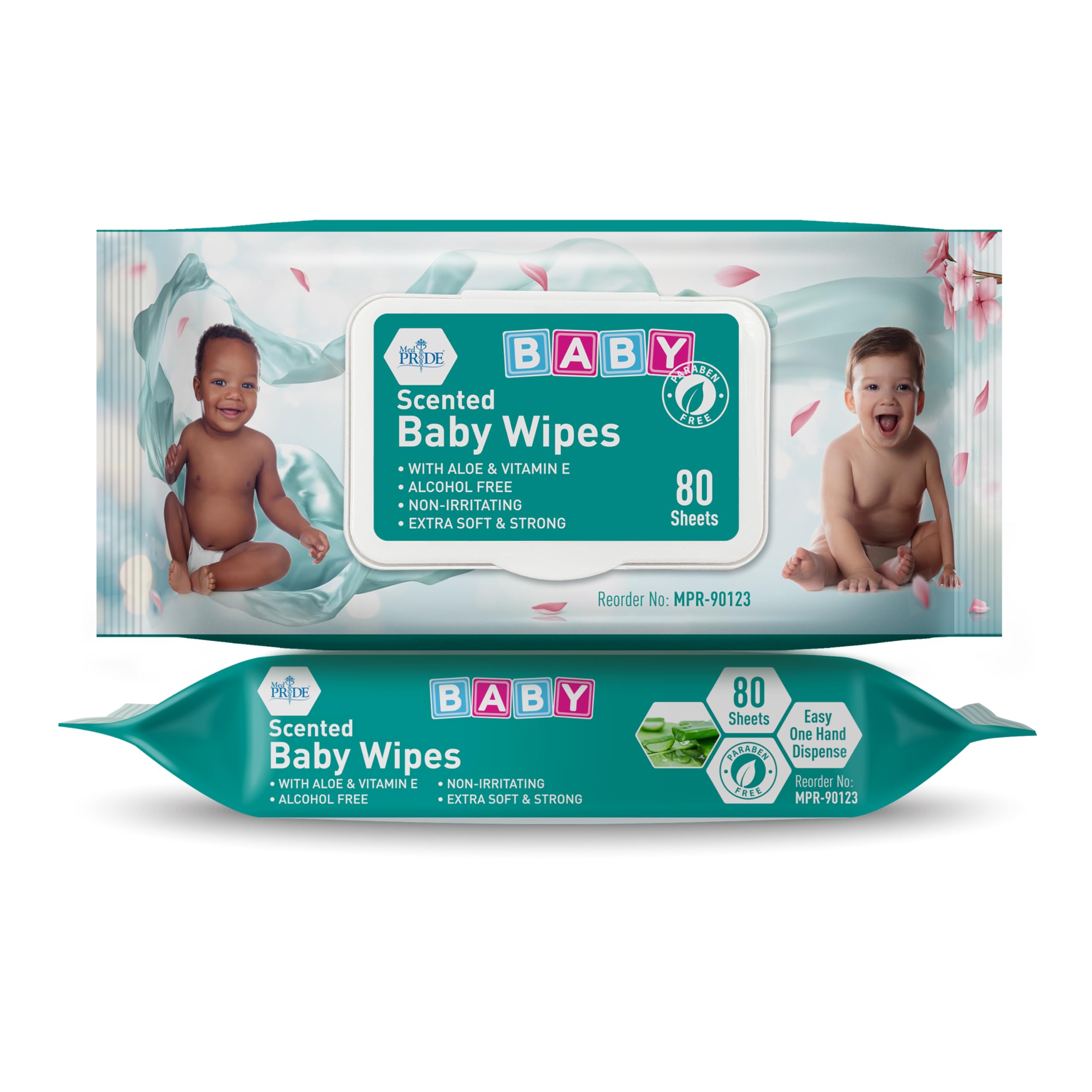 MED PRIDE wipes in use during diaper change for quick, clean-up.