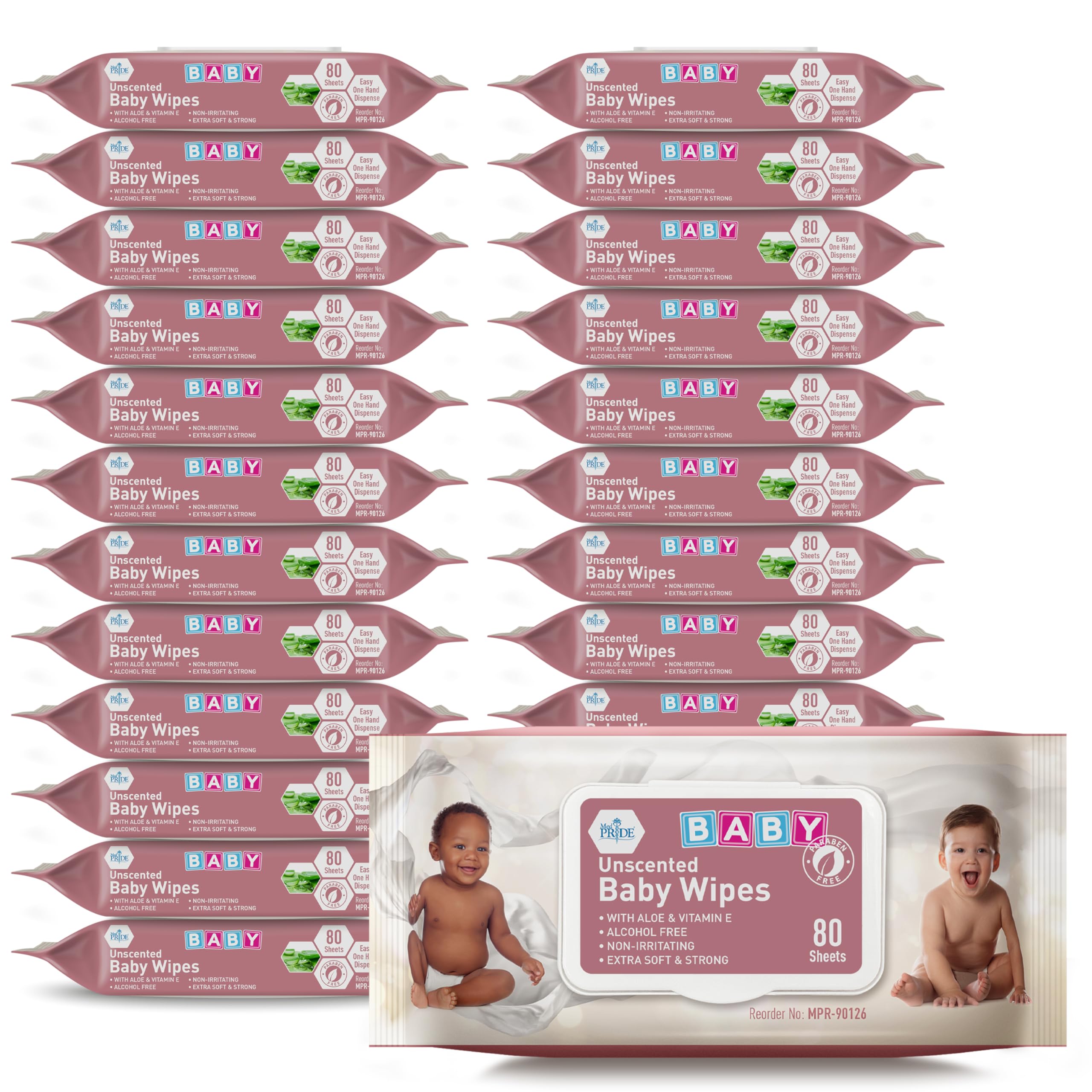 MED PRIDE unscented baby wipes in a dispensing box for quick, gentle diaper changes