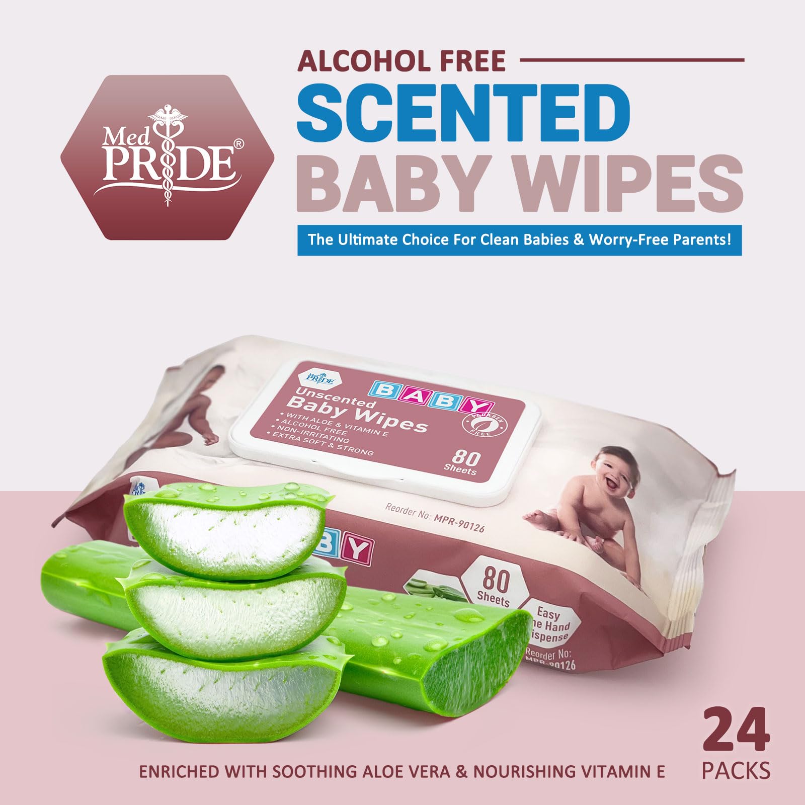 MED PRIDE unscented baby wipes close-up texture for soft yet strong cleaning