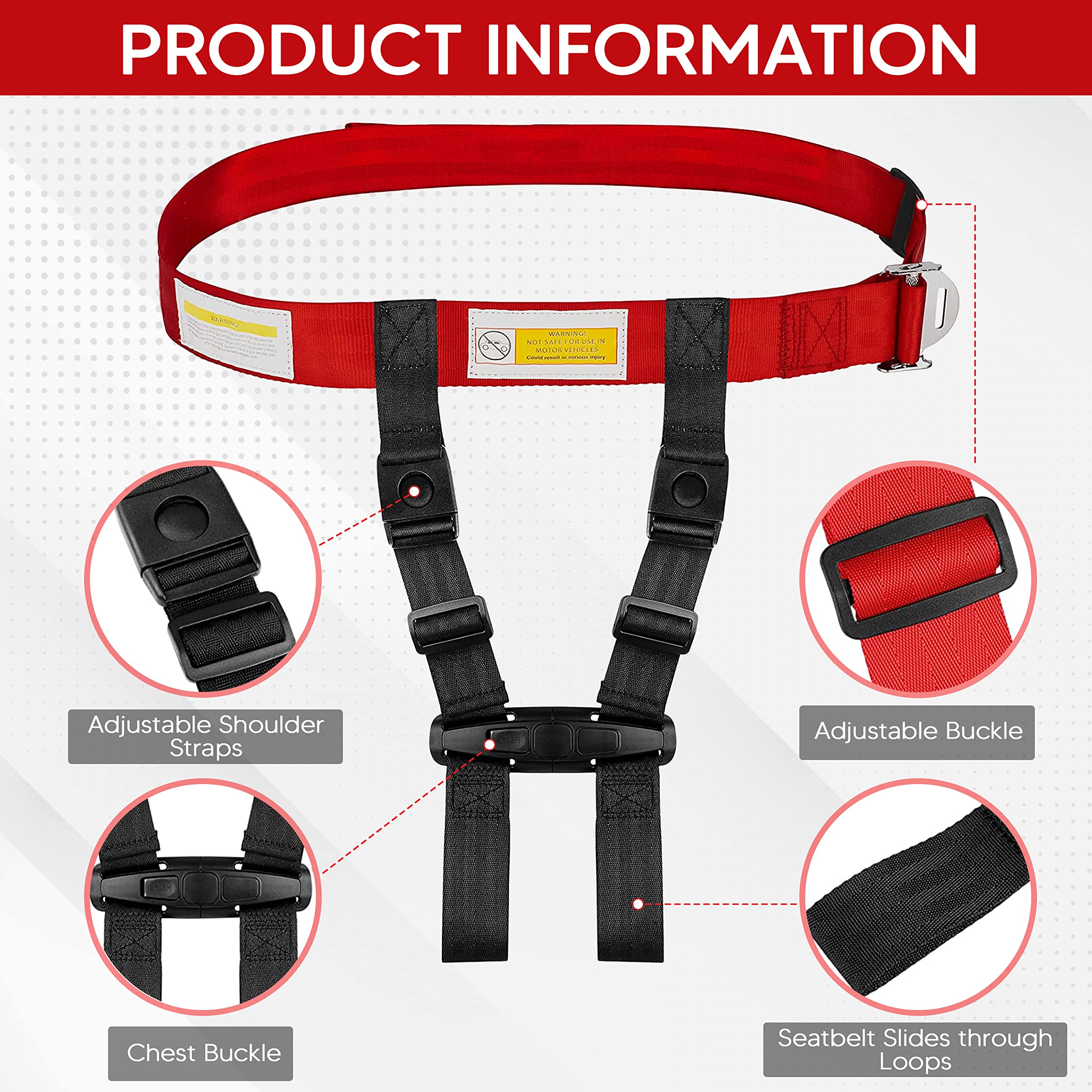 MED Supplies Is Us child airplane safety harness in use offers secure restraint during takeoff and turbulence.
