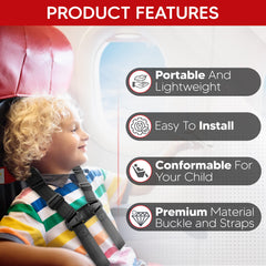MED Supplies Is Us child airplane safety harness strap adjustments provide a secure fit for growing kids.