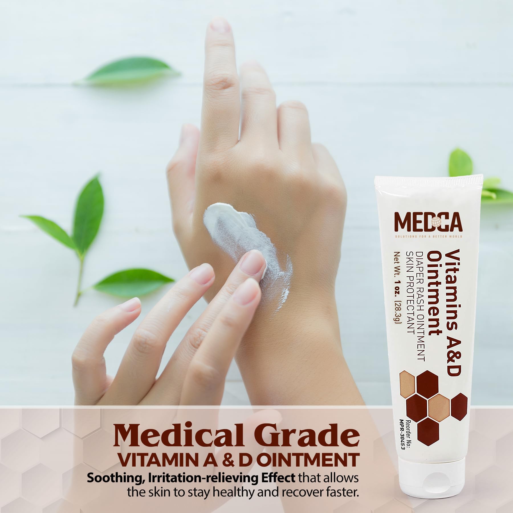 MEDca lanolin and petrolatum formula locks in moisture for dry skin relief.