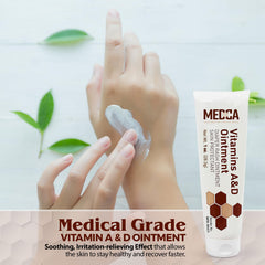 MEDca lanolin and petrolatum formula locks in moisture for dry skin relief.