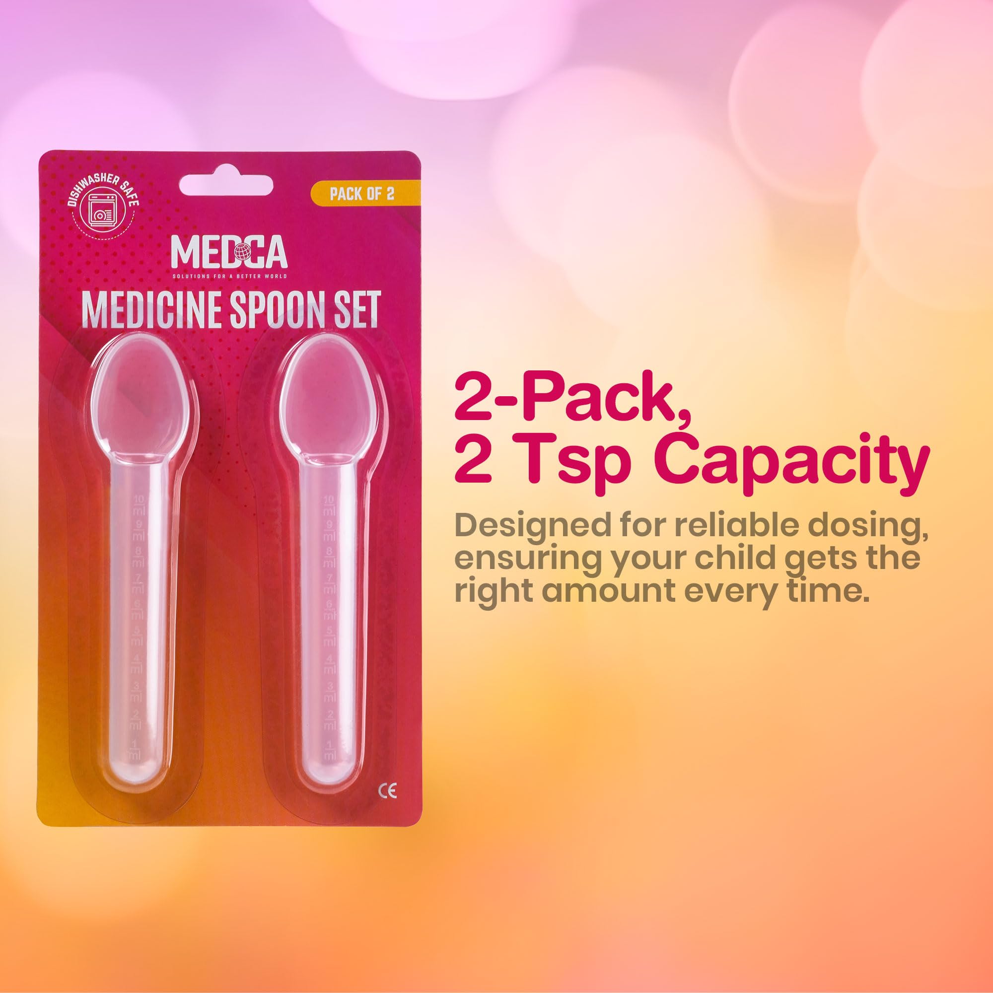 MEDca safety-first medicine spoon visual highlighting BPA-free and durable design