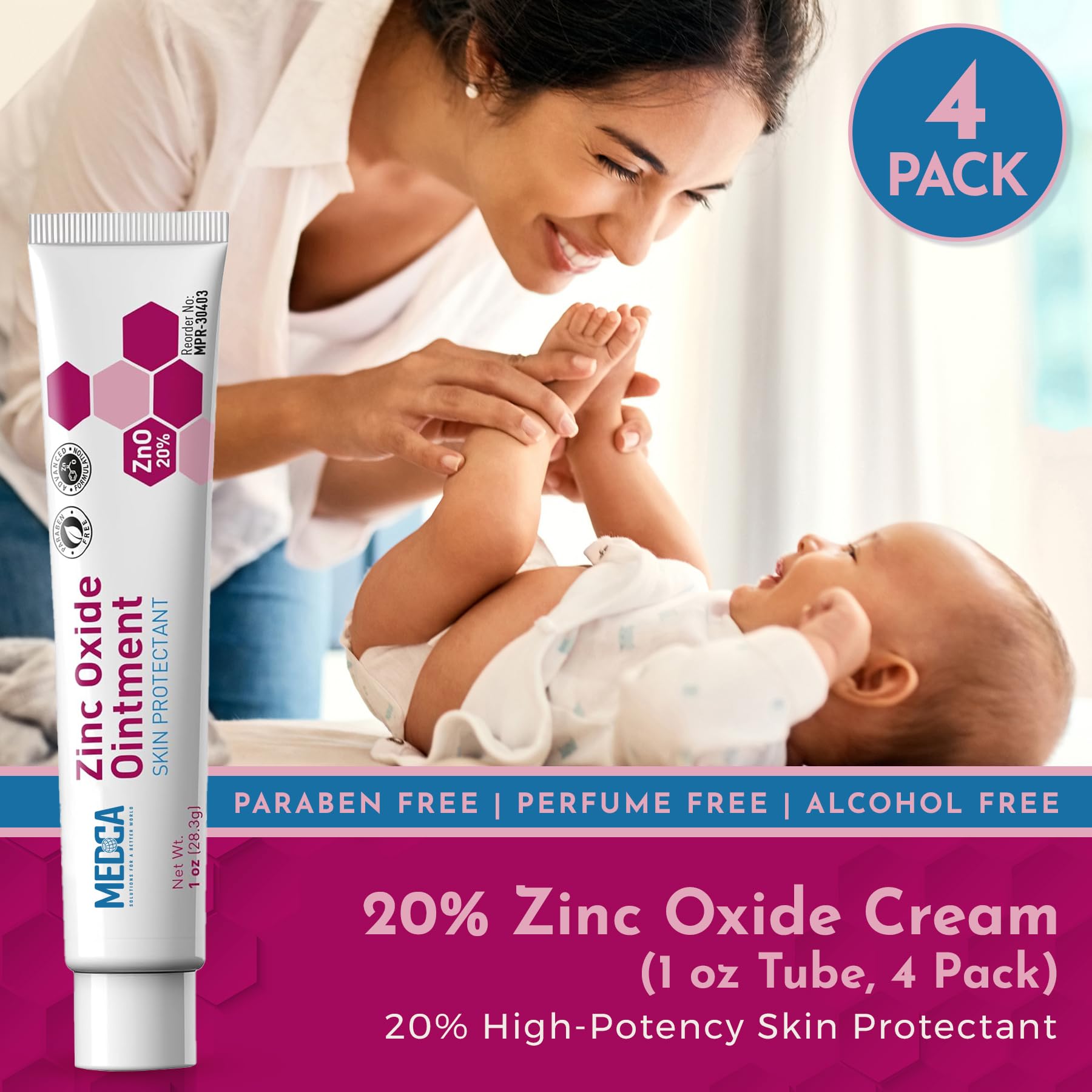 MEDca zinc oxide barrier ointment applied to diaper area for rash relief