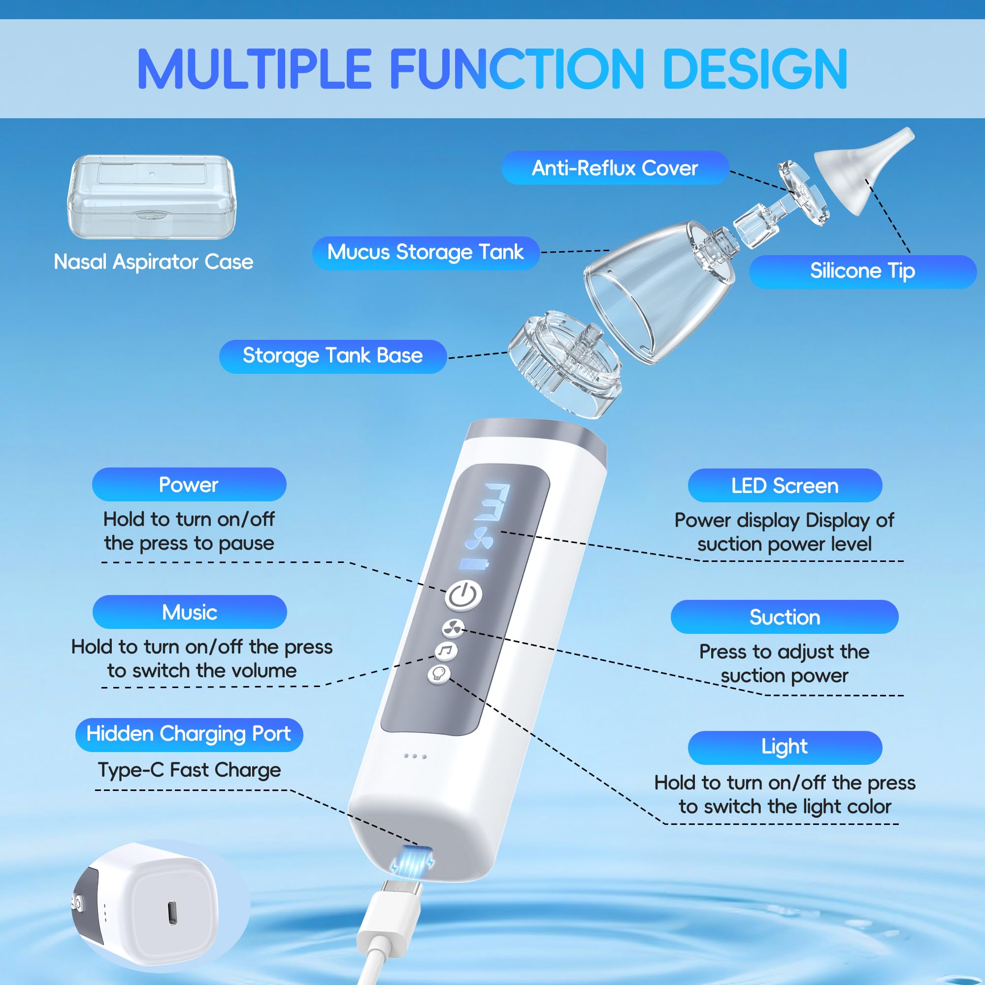 Medcodes nasal aspirator with soothing music feature—calming routine