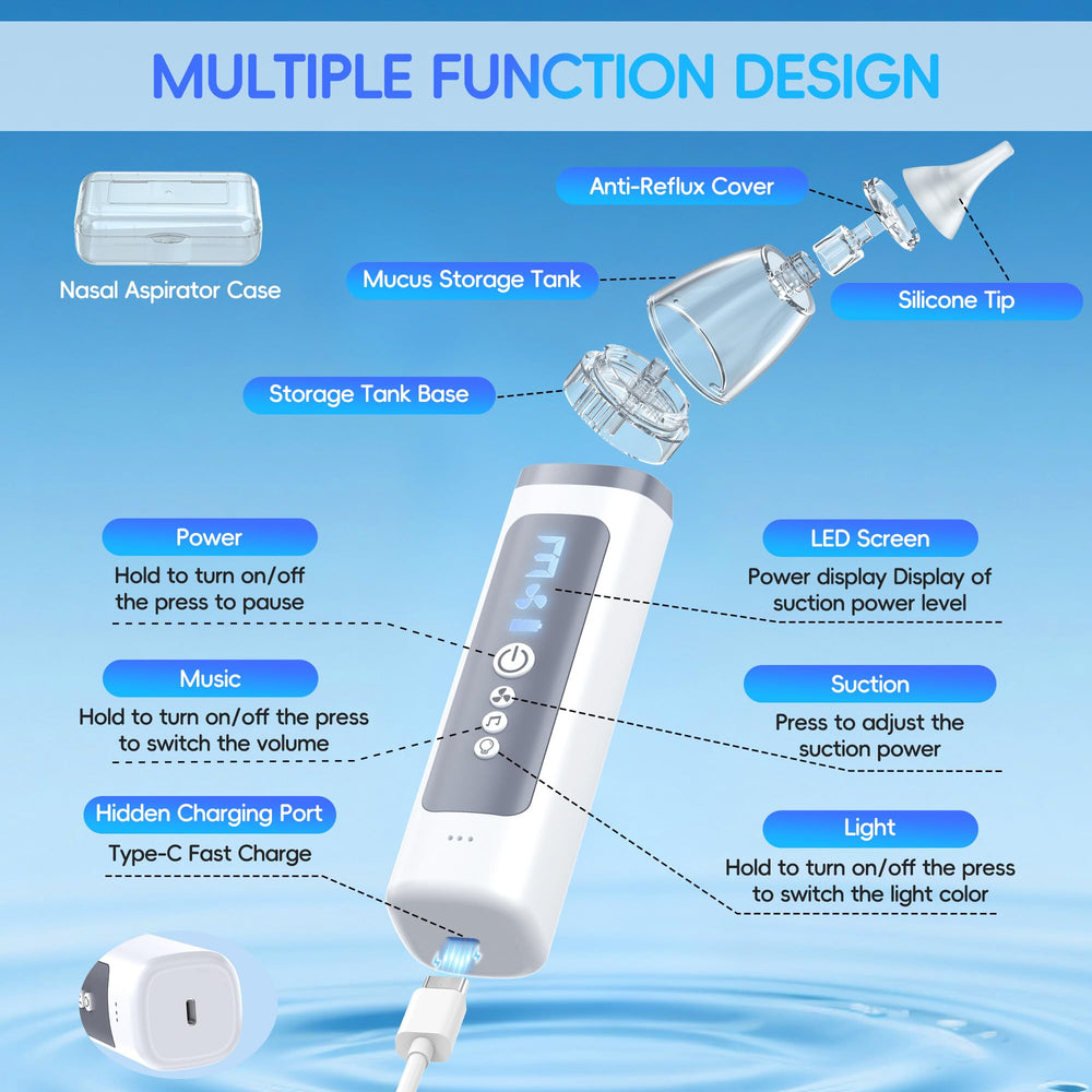 Medcodes nasal aspirator with soothing music feature—calming routine