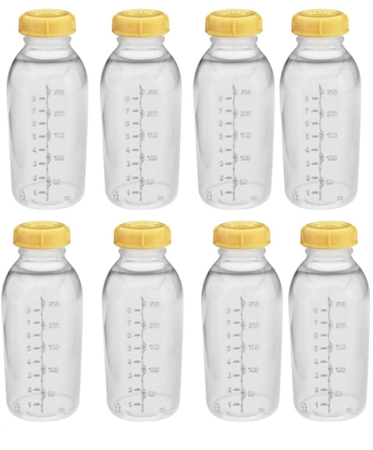 Medela 8oz breastmilk bottles in pack, BPA-free storage for safe freezing.