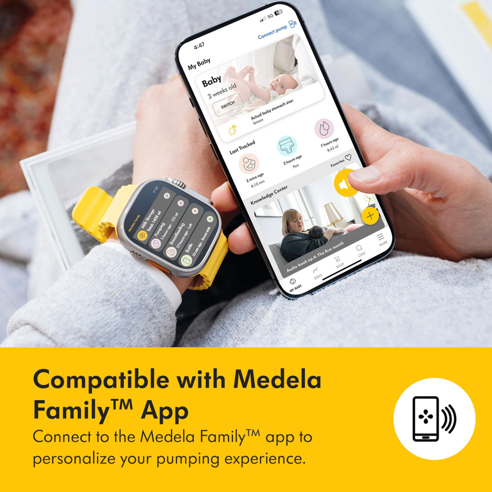 Medela Freestyle pump with rechargeable battery for travel.