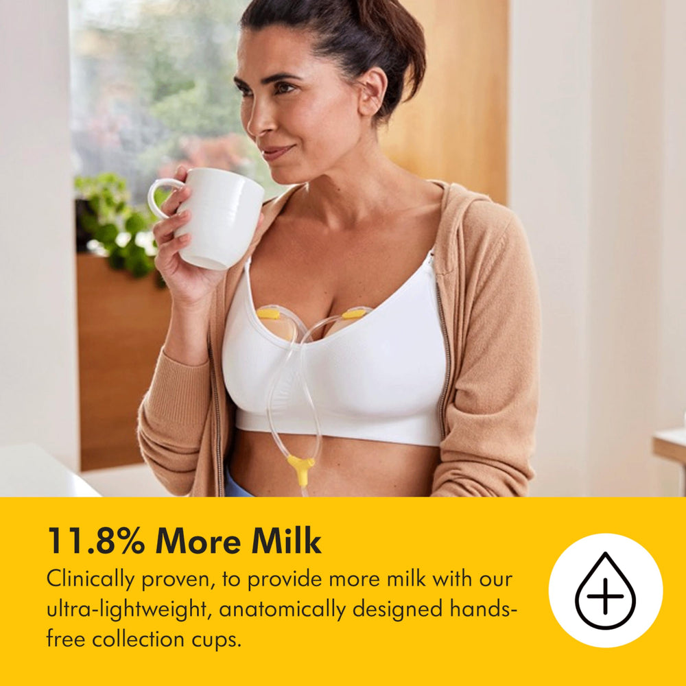 Medela collection cups displaying anatomic design and smooth surface.